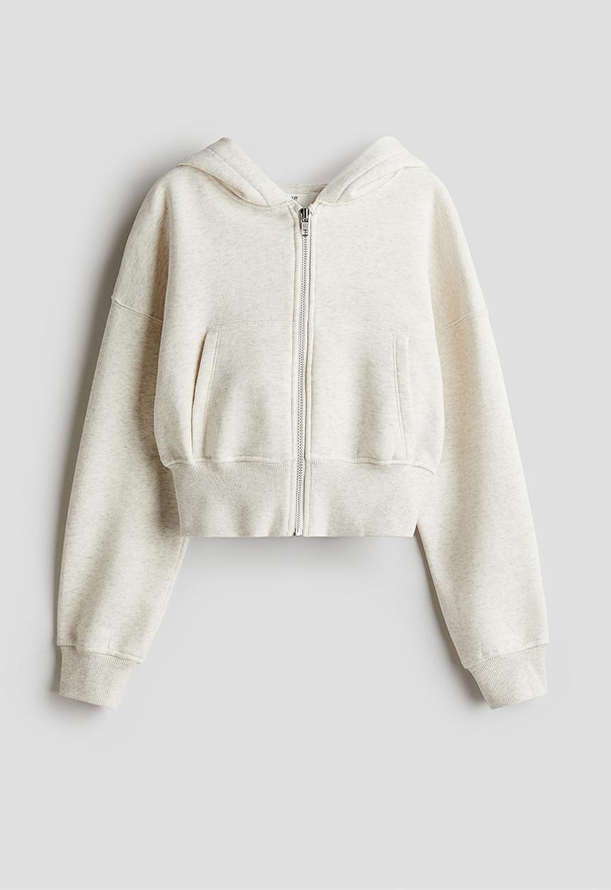 H&M - Cropped zip-through hoodie - light beige