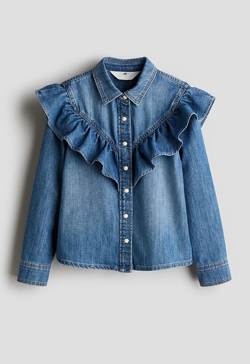 H&M - Flounce-detail denim shirt - denim blue