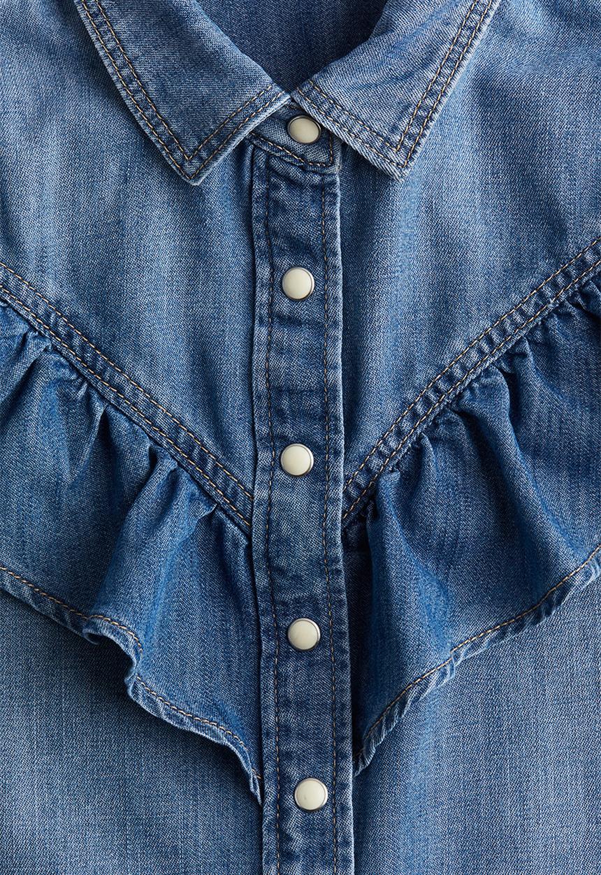 H&M - Flounce-detail denim shirt - denim blue