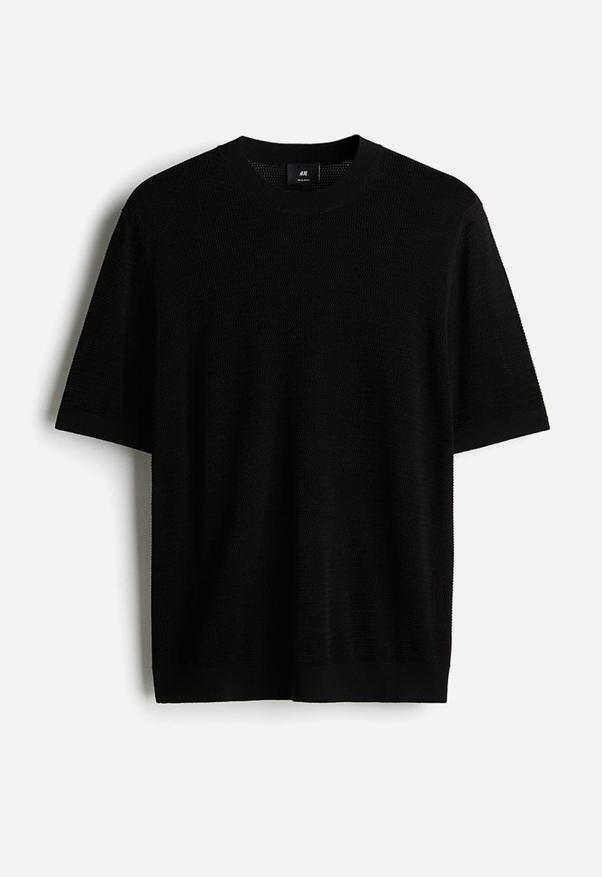 H&M - Regular fit hole-knit t-shirt - black