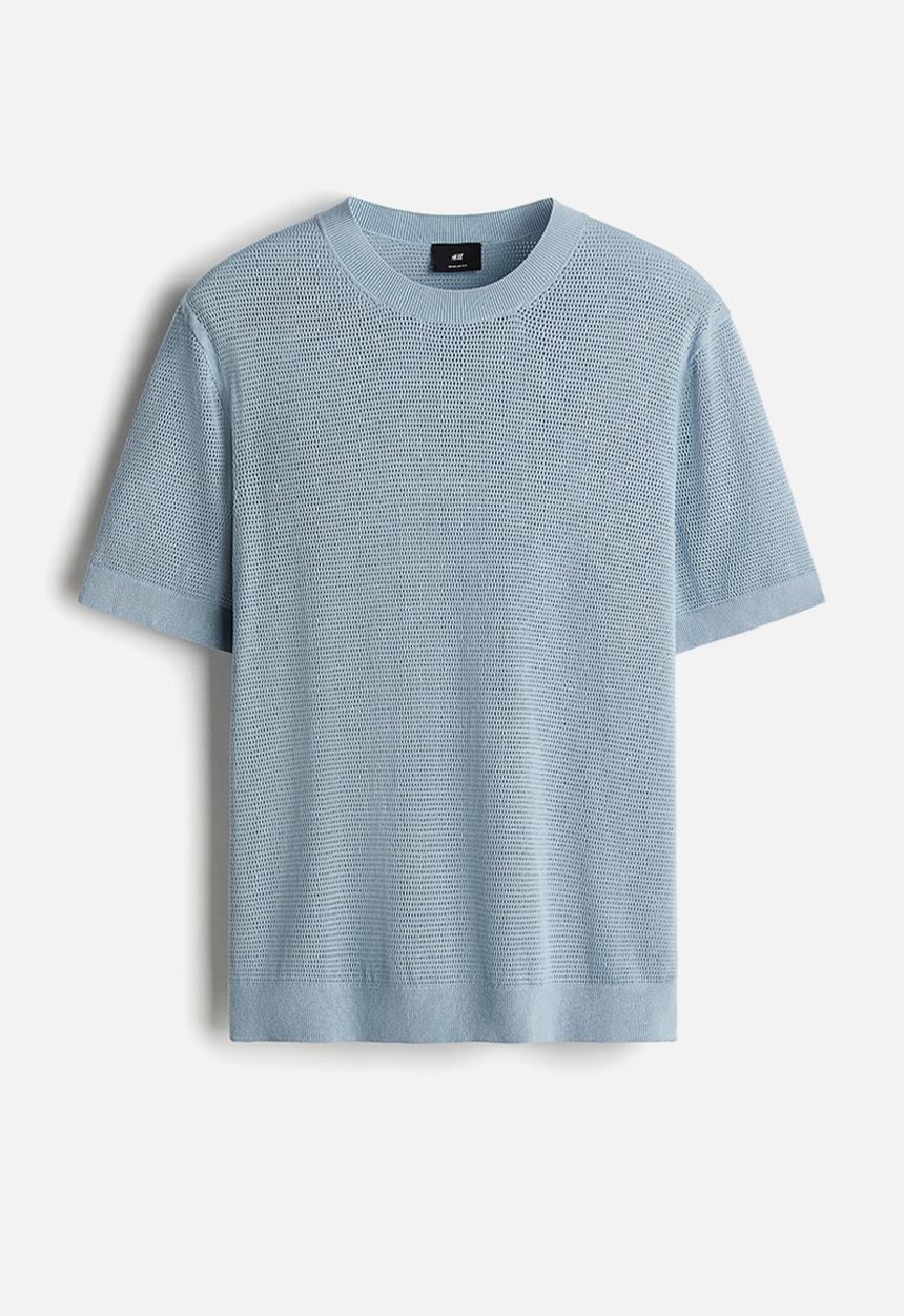 H&M - Regular fit hole-knit t-shirt - light blue
