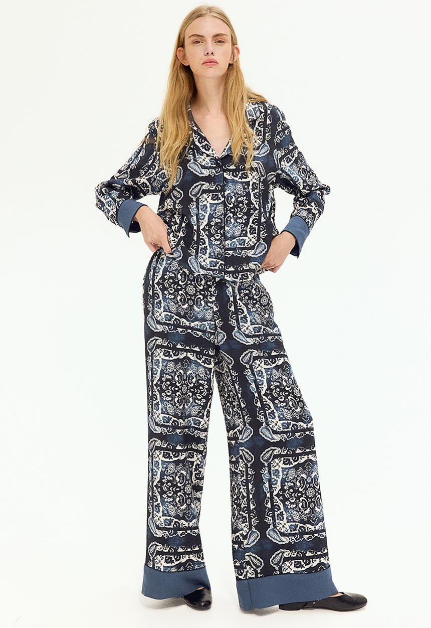 H&M - Patterned trousers - dark blue paisley-patterned