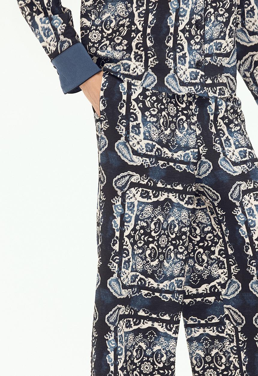 H&M - Patterned trousers - dark blue paisley-patterned