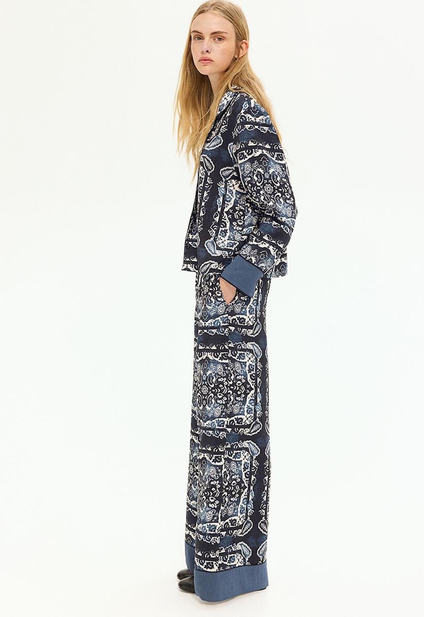 H&M - Patterned trousers - dark blue paisley-patterned