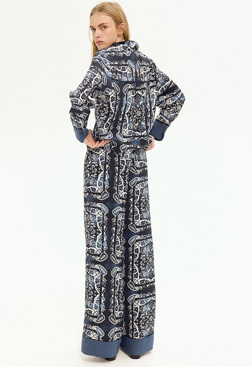 H&M - Patterned trousers - dark blue paisley-patterned
