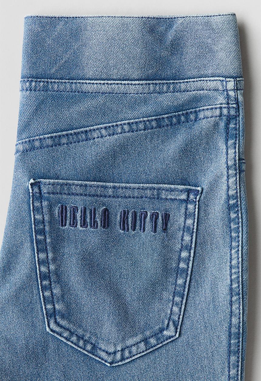 H&M - Denim-look flared jeggings - denim blue & hello kitty