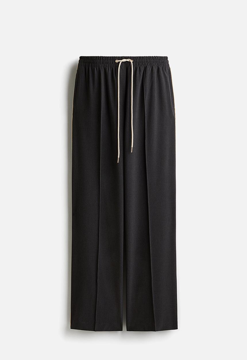 H&M - Wide twill trousers - dark grey pinstriped