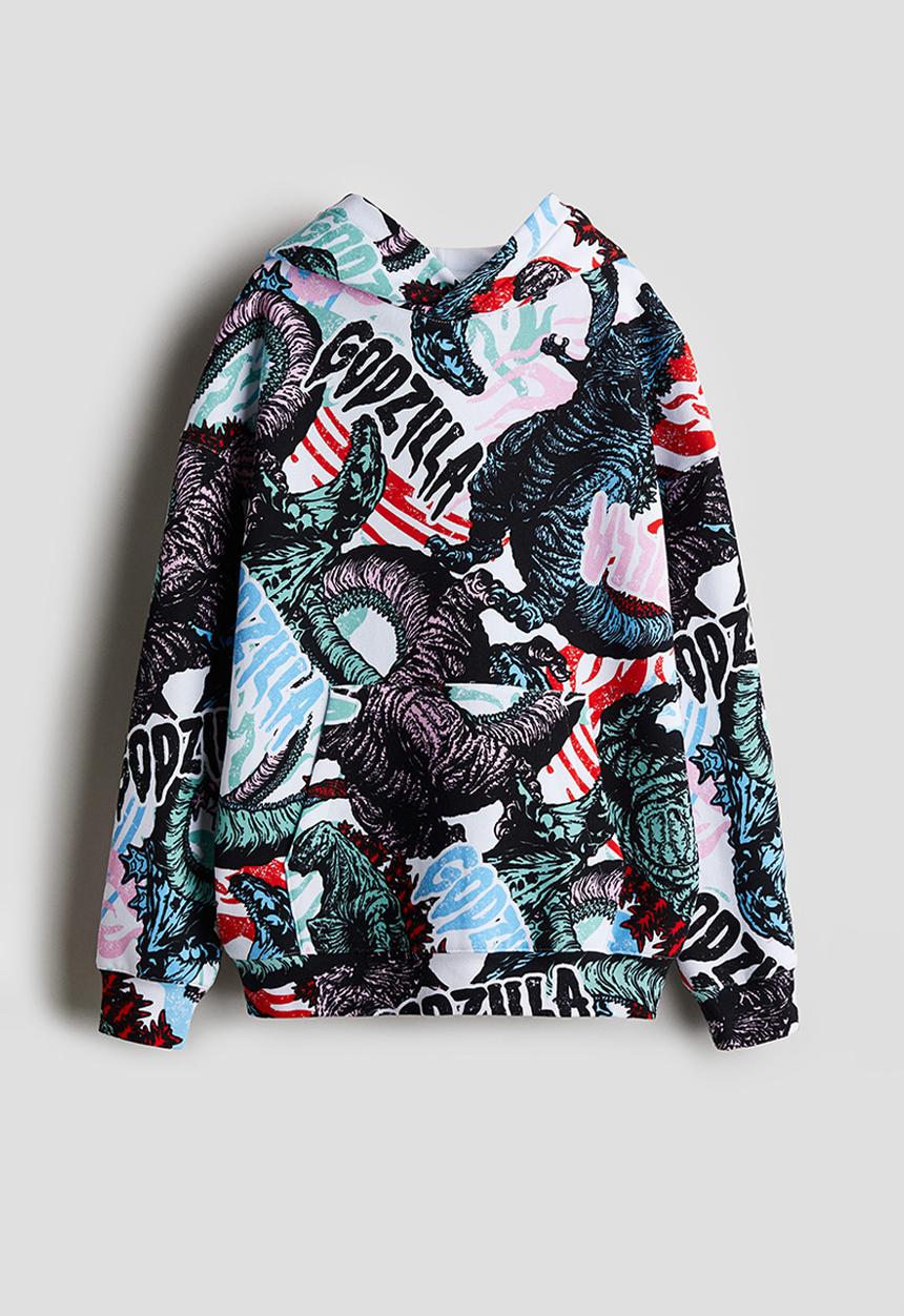H&M - Motif-detail hoodie - white godzilla