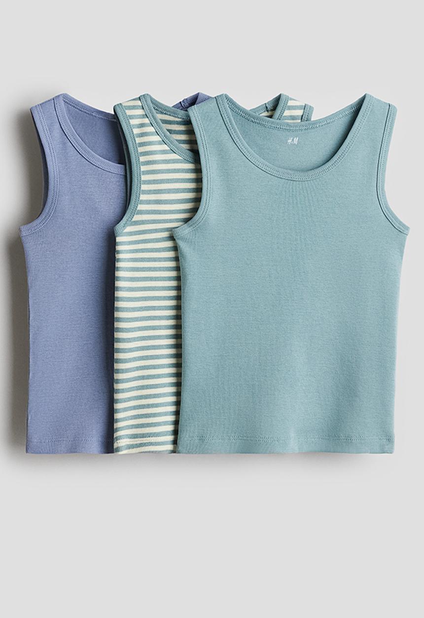 H&M - 3-Pack cotton vest tops - turquoise & blue