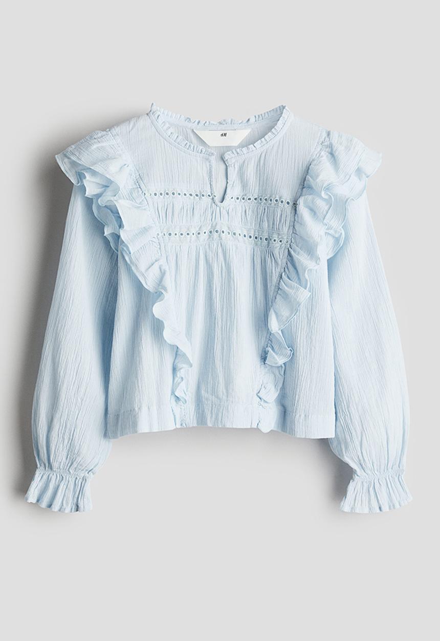 H&M - Flounced cotton blouse - light blue
