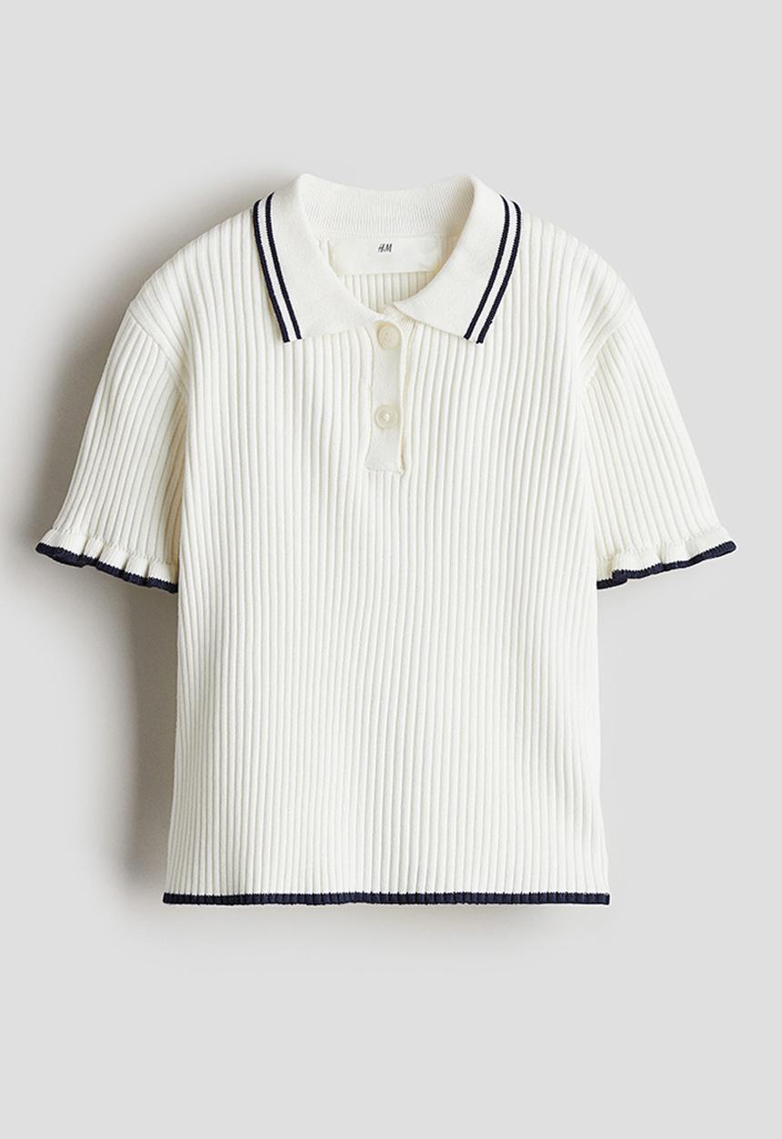 H&M - Rib-knit collared top - white