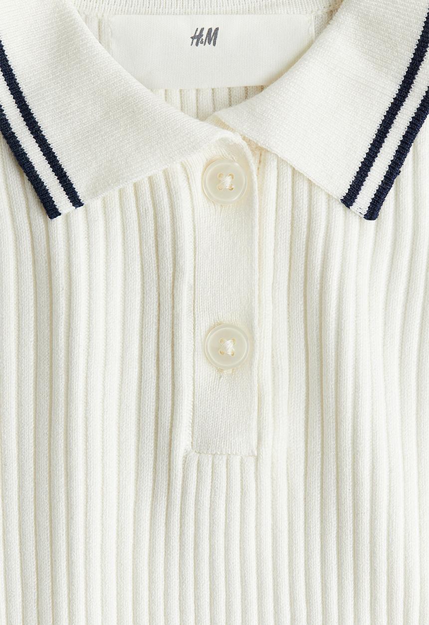 H&M - Rib-knit collared top - white