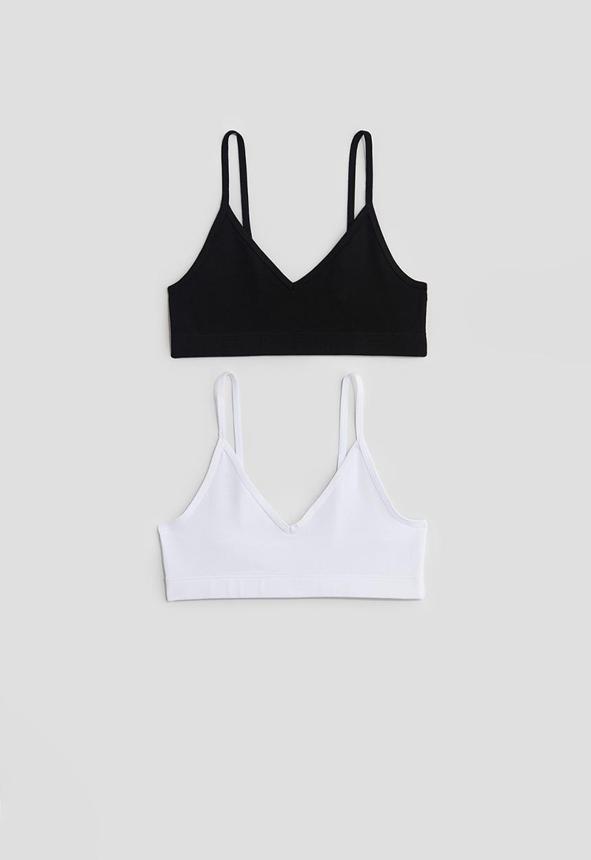 H&M - 2-Pack v-neck crop tops - black & white
