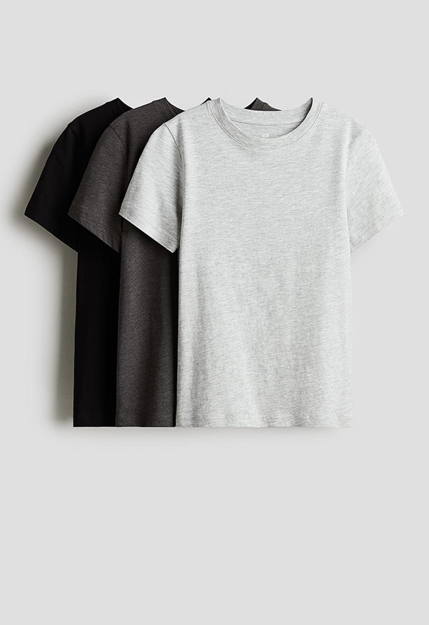 H&M - 3-Pack t-shirts - grey & black