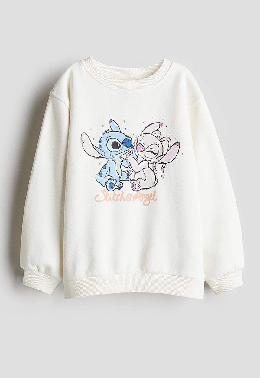 H&M - Motif-detail sweatshirt - cream lilo & stitch 