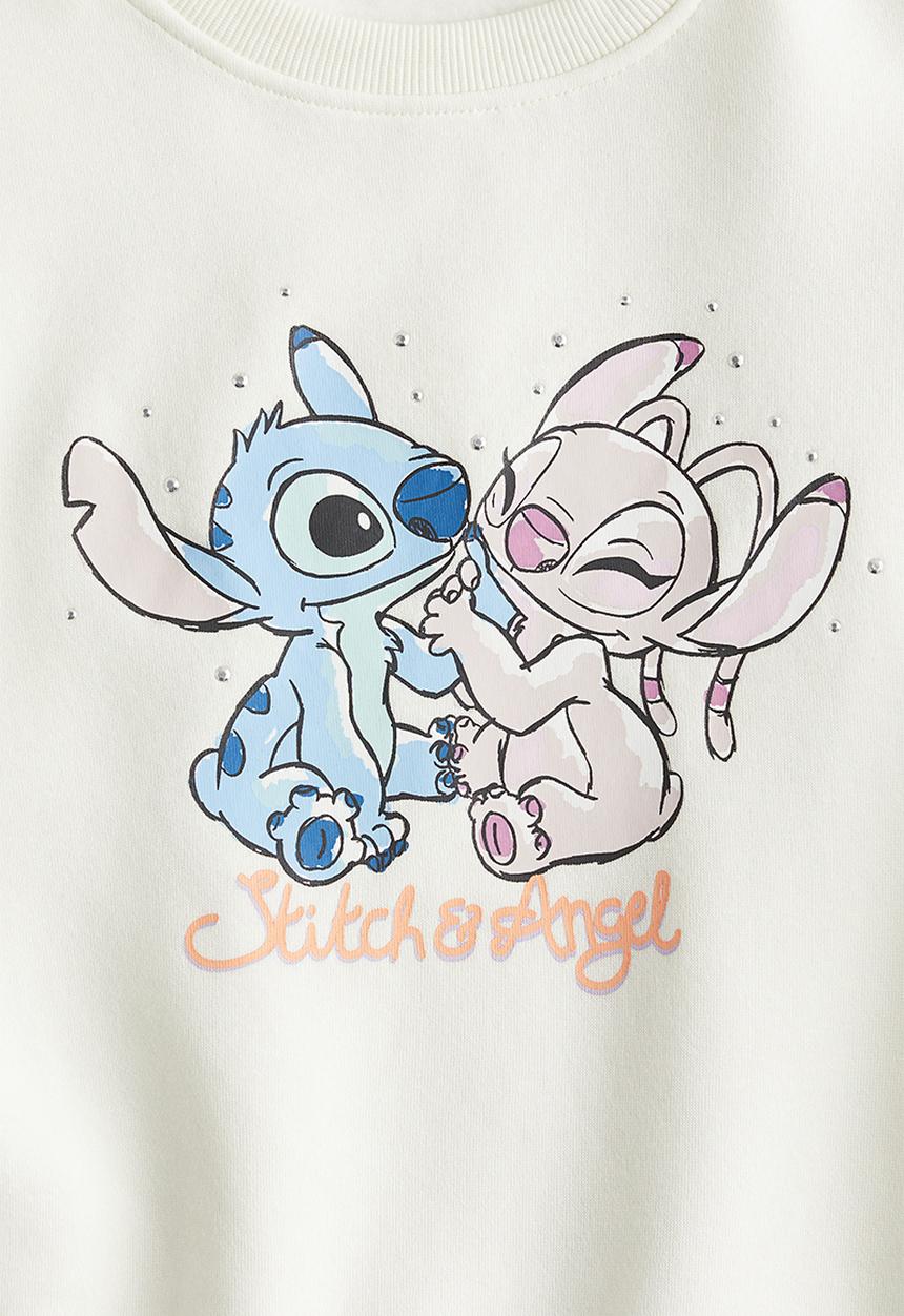 H&M - Motif-detail sweatshirt - cream lilo & stitch 