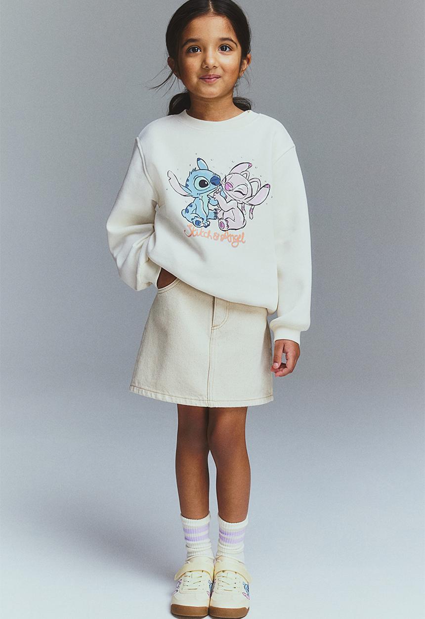 H&M - Motif-detail sweatshirt - cream lilo & stitch 