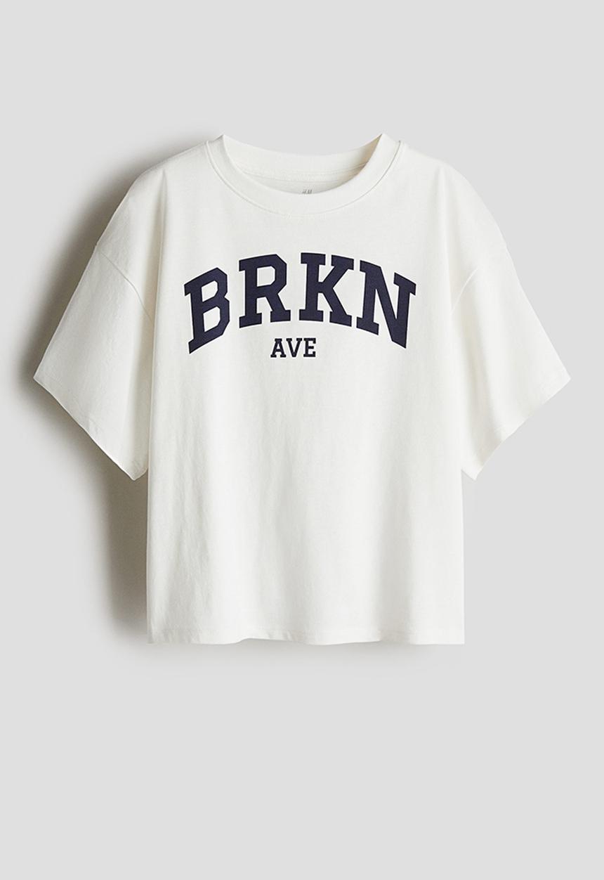 H&M - Oversized cotton t-shirt - white brkn ave