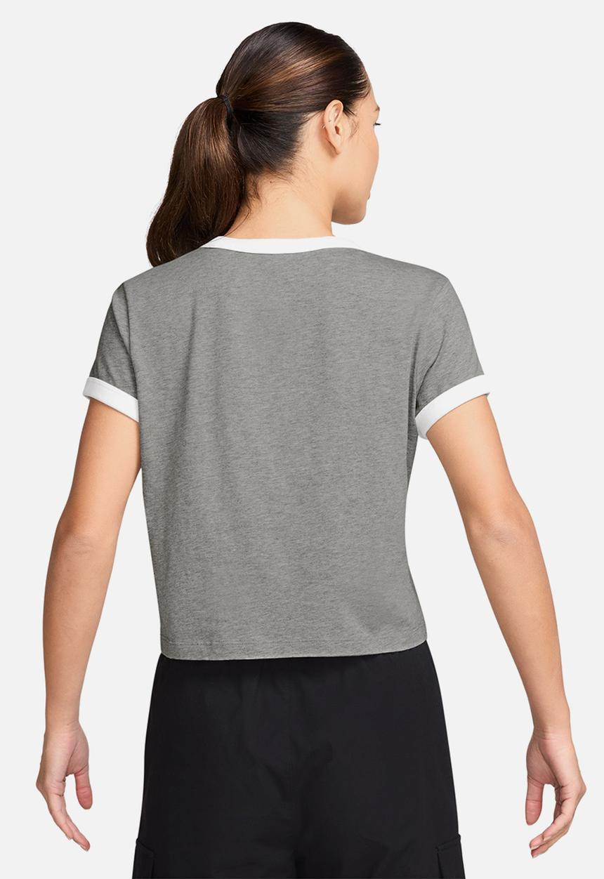 Nike - W nsw short sleeve ringer tee vntg run - dk grey heather/white