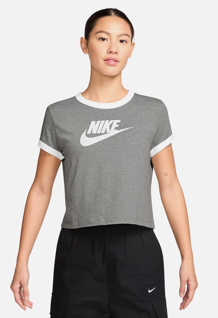 Nike - W nsw short sleeve ringer tee vntg run - dk grey heather/white