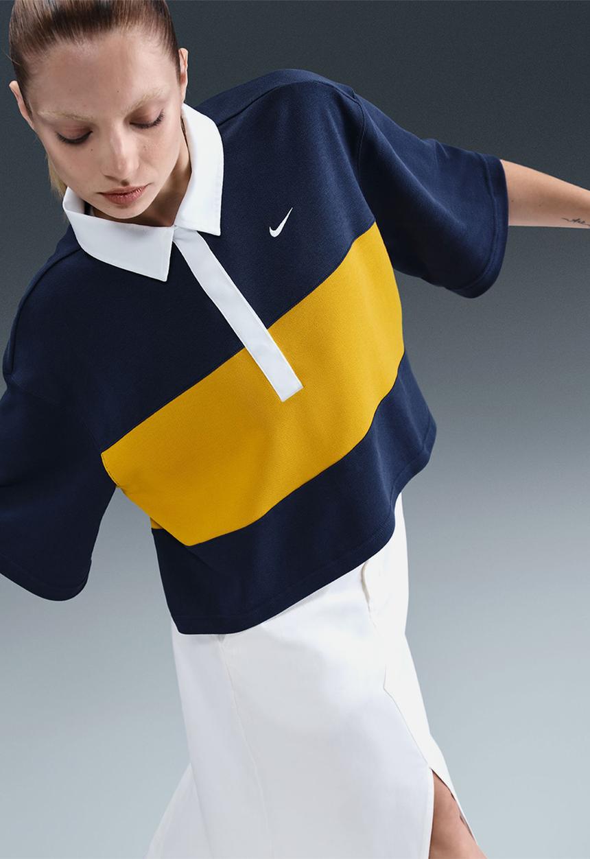 Nike womens street polo top - midnight navy/dark sulfur/white/white