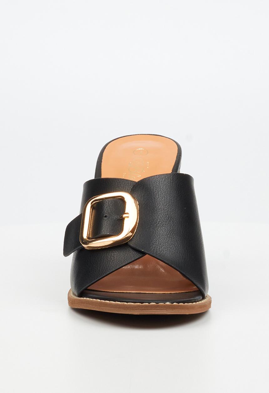 Miss Black - Almond 2 block heel mule - black