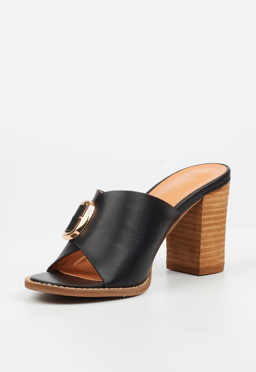 Miss Black - Almond 2 block heel mule - black