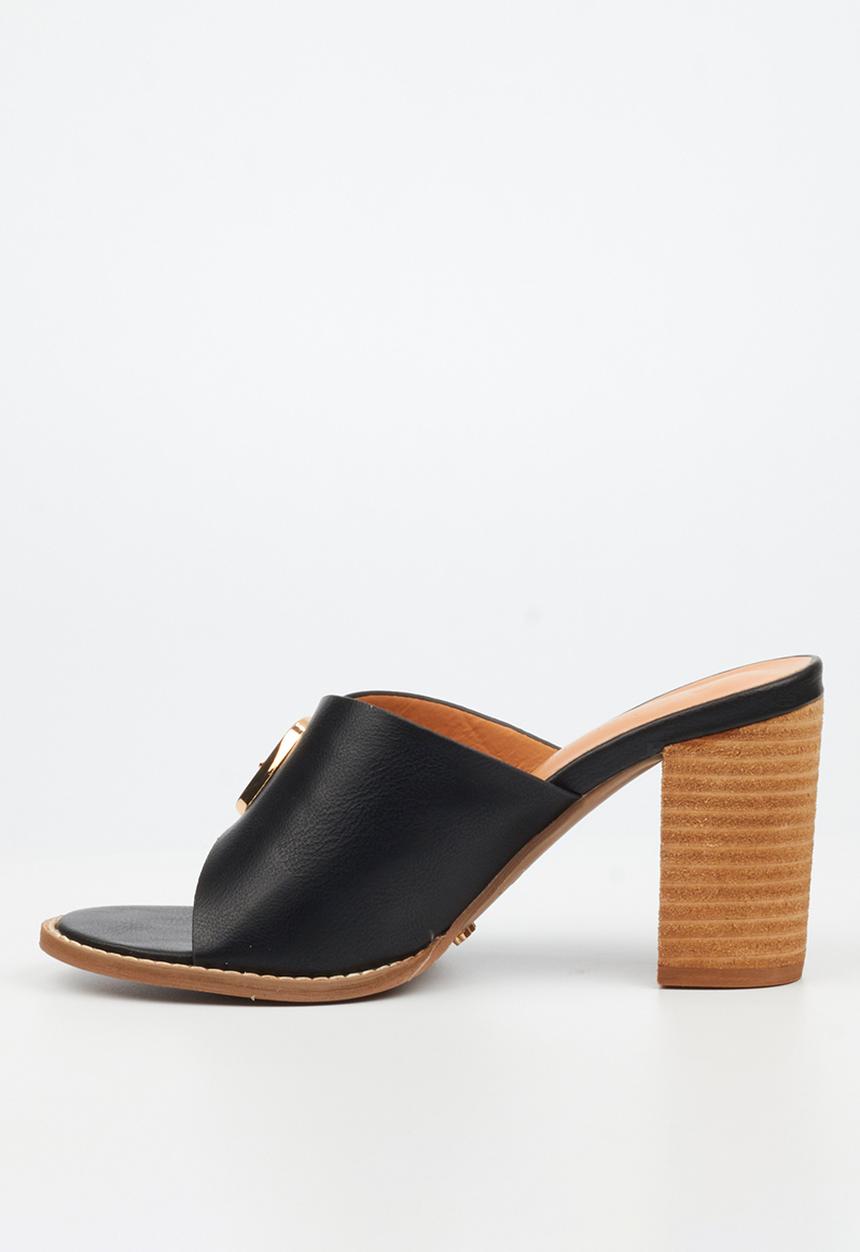 Miss Black - Almond 2 block heel mule - black