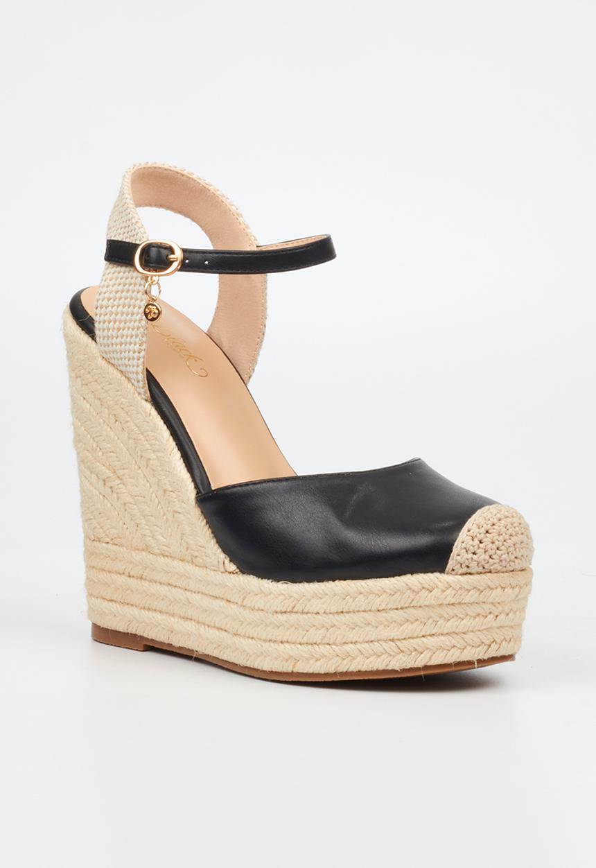 Miss Black - Moniker 9 platform rope wedge - black