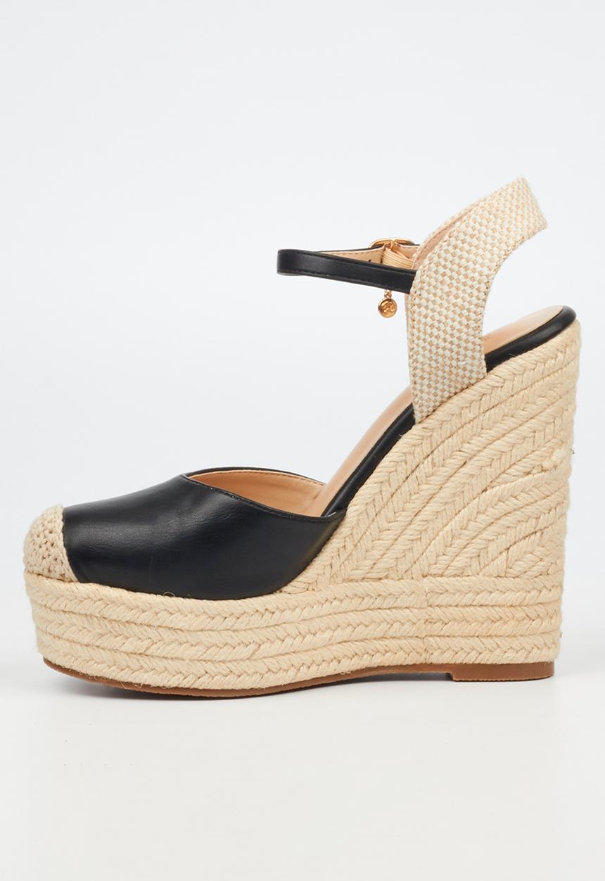 Miss Black - Moniker 9 platform rope wedge - black