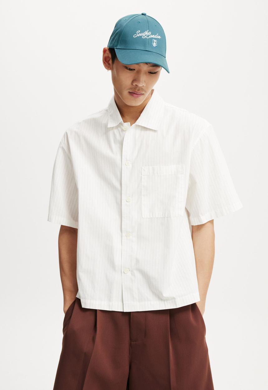Cotton On - Ventura Short Sleeve Shirt - Off White Stripe