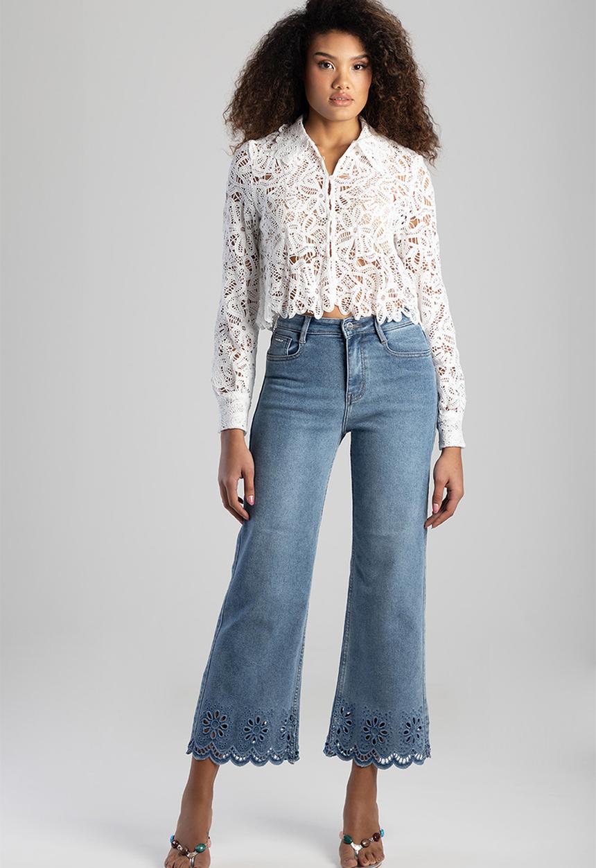 SISSY BOY - Take It In: Long Sleeve Button Up Crochet Blouse  - Off White