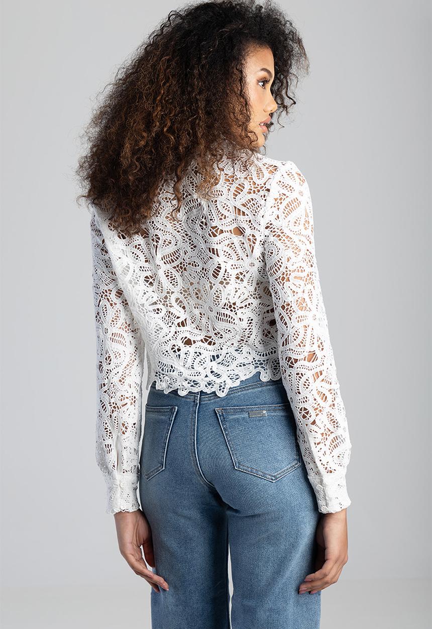 SISSY BOY - Take It In: Long Sleeve Button Up Crochet Blouse  - Off White