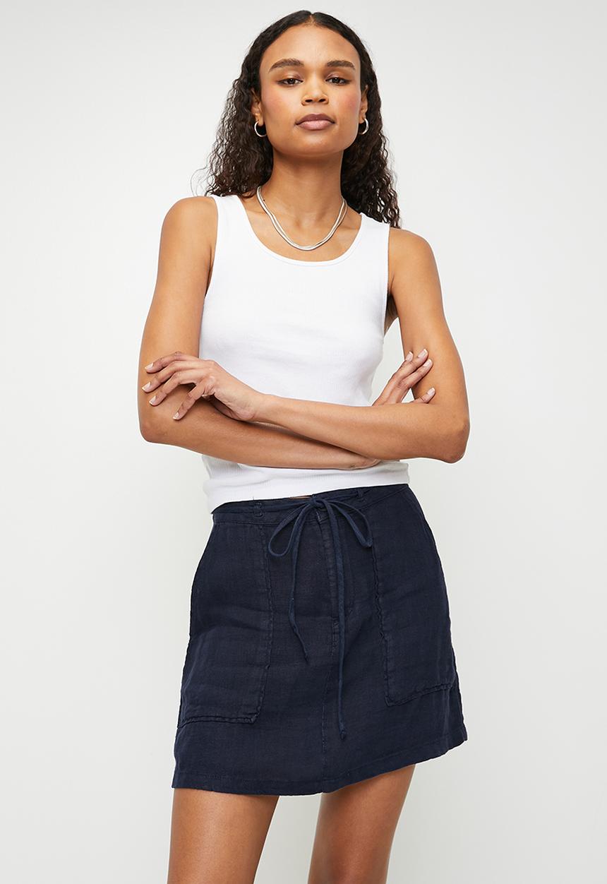 Trendyol - Linen pocket detailed mini skirt  - navy
