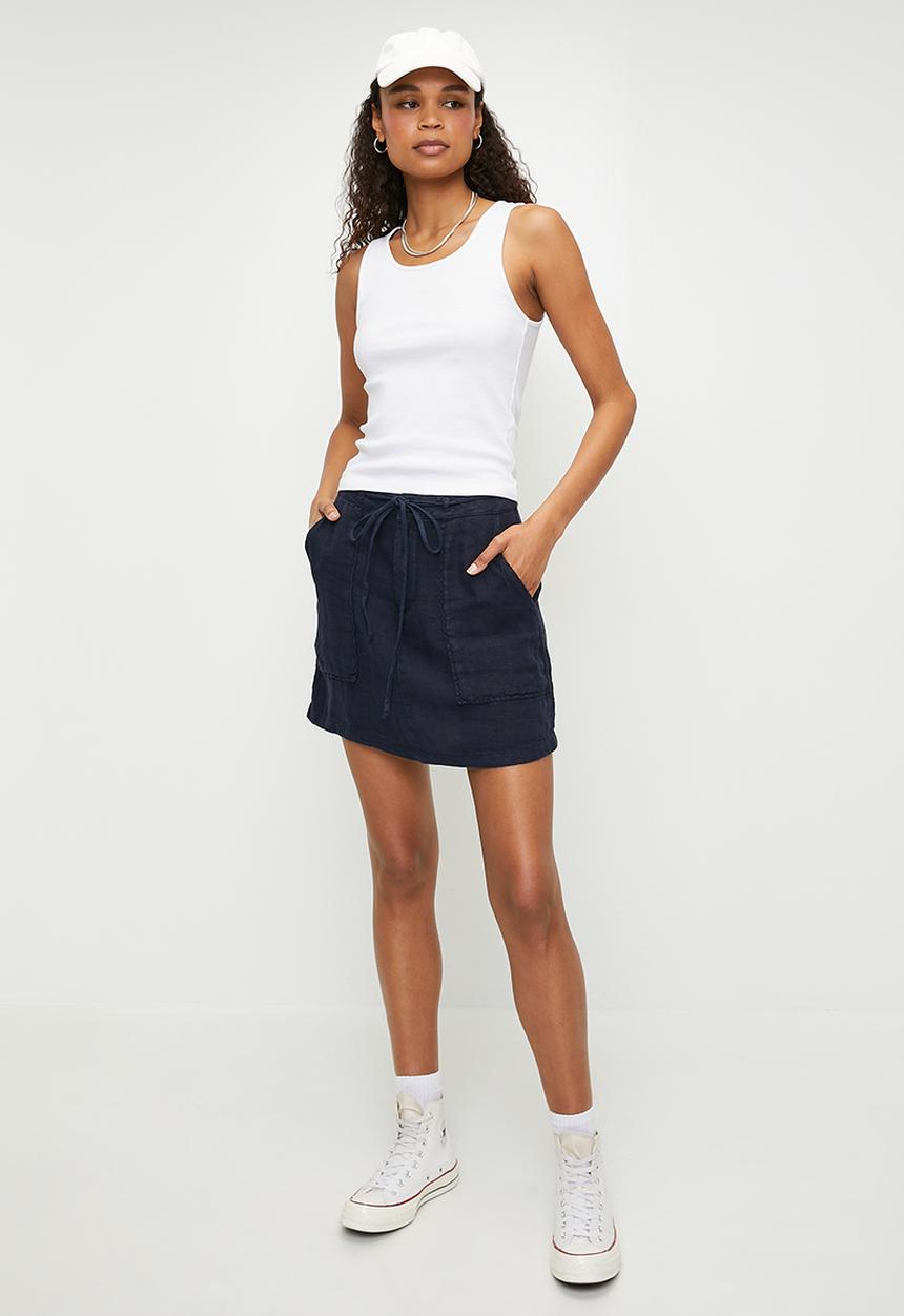 Trendyol - Linen pocket detailed mini skirt  - navy