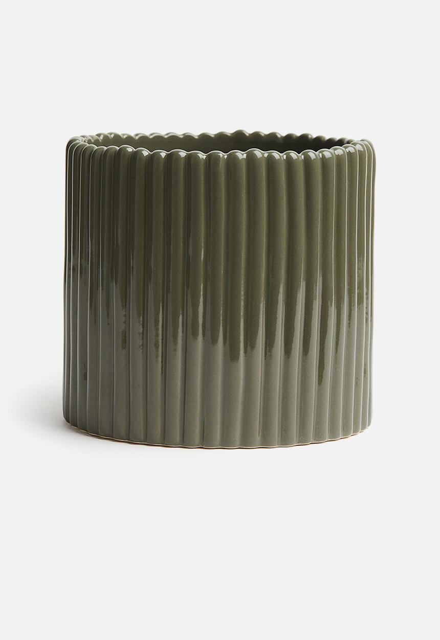 H&M - Stoneware plant pot - dark khaki green