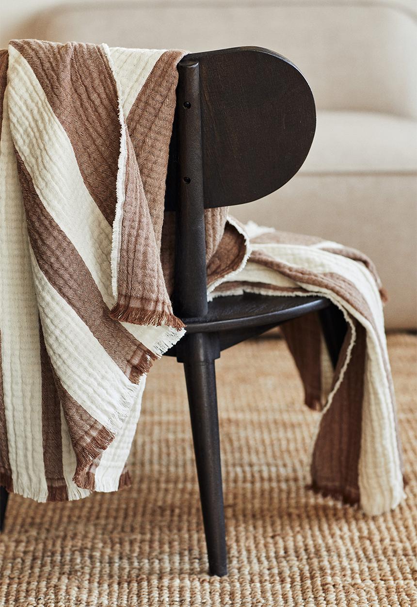 H&M - Cotton muslin blanket - brown striped