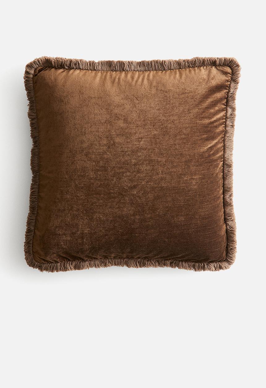 H&M - Fringed velvet cushion cover - brown