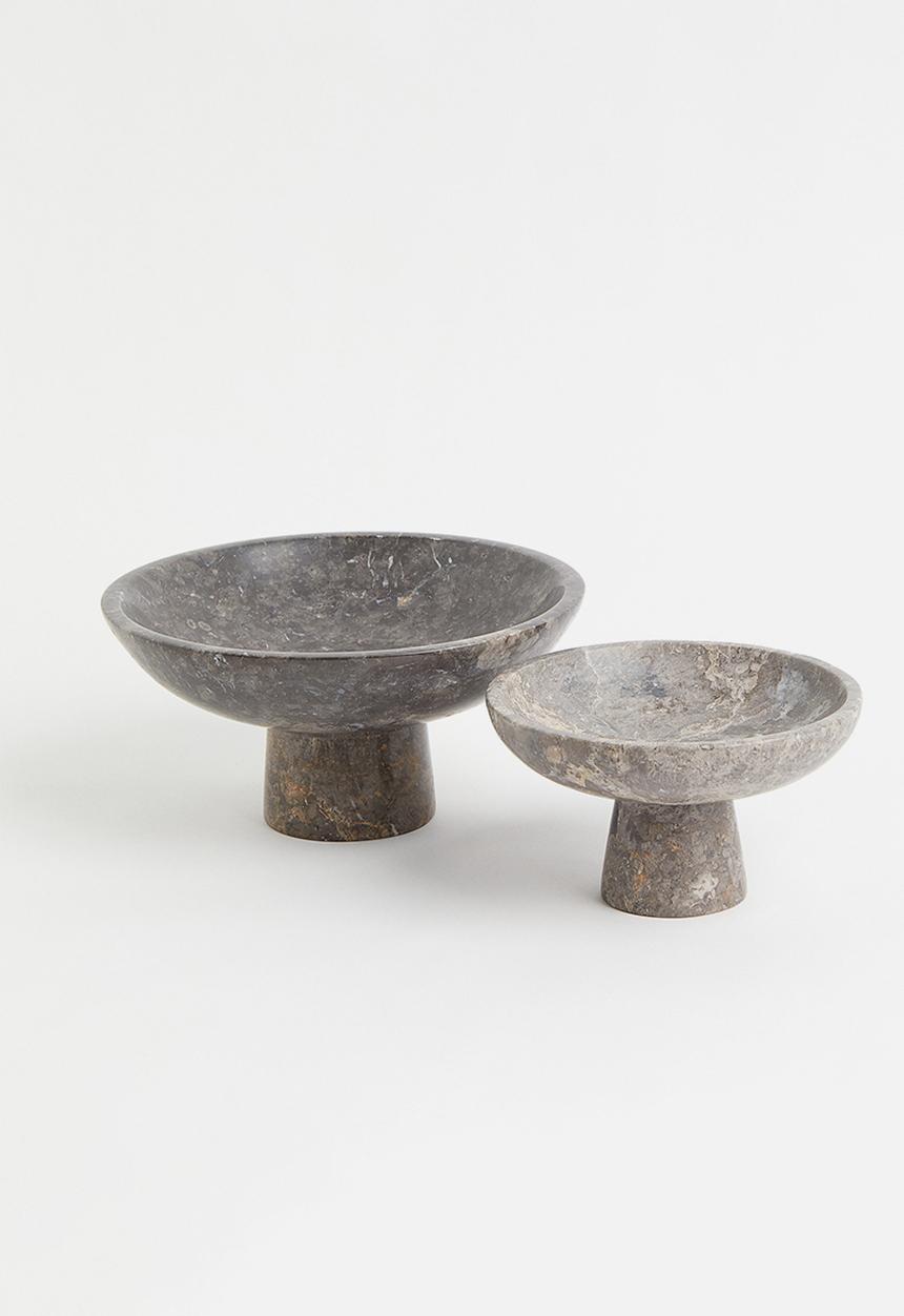 H&M - Large marble pedestal bowl - grey marble-patterned