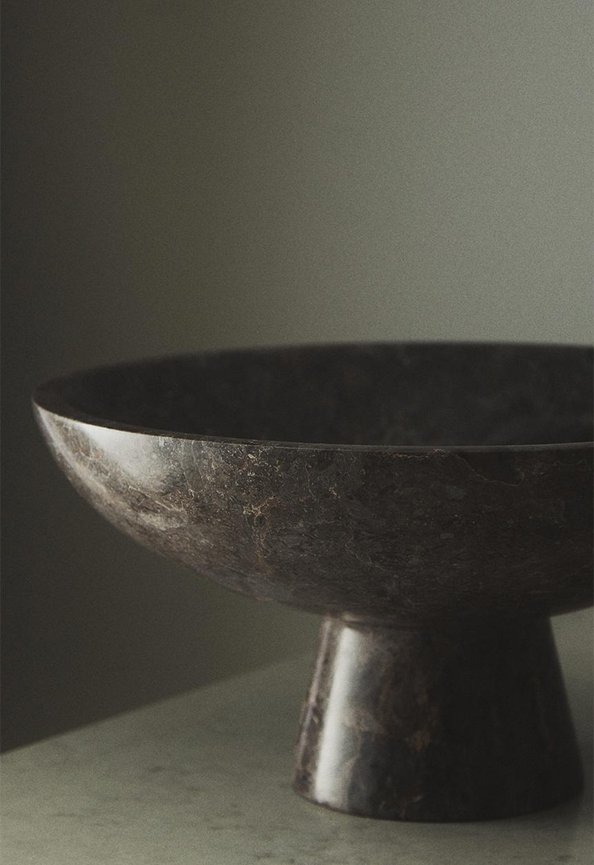 H&M - Large marble pedestal bowl - grey marble-patterned