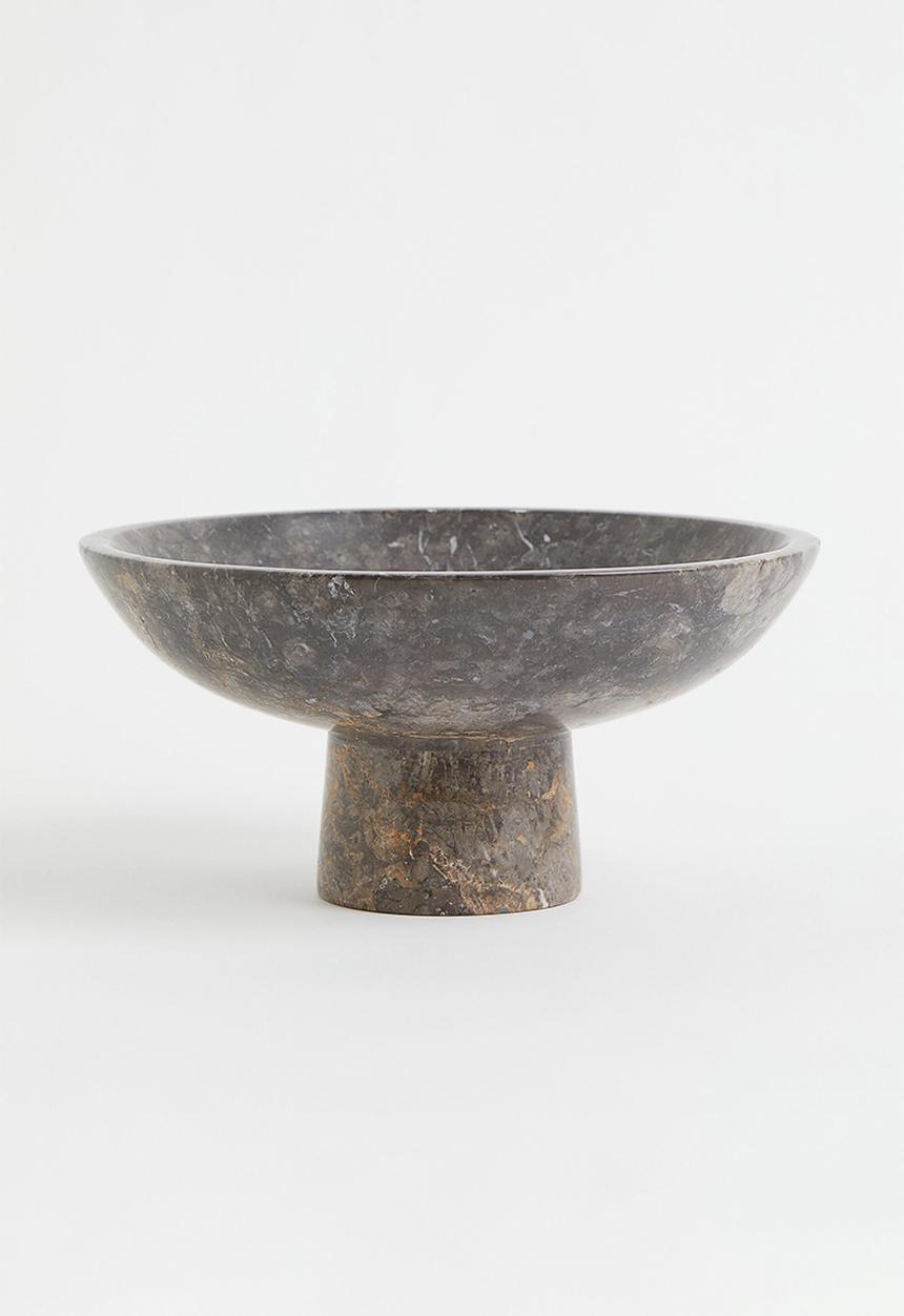 H&M - Large marble pedestal bowl - grey marble-patterned