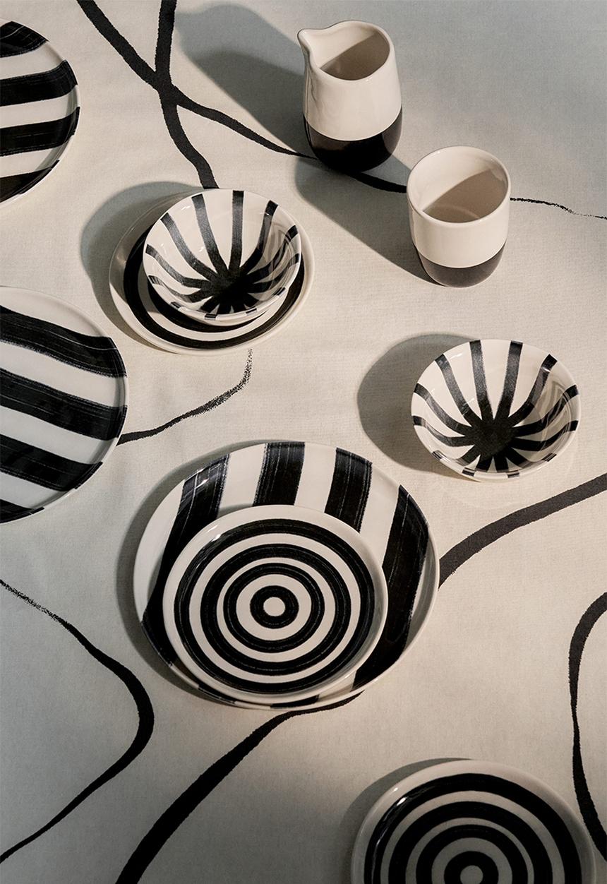 H&M - Patterned stoneware side plate - black/white
