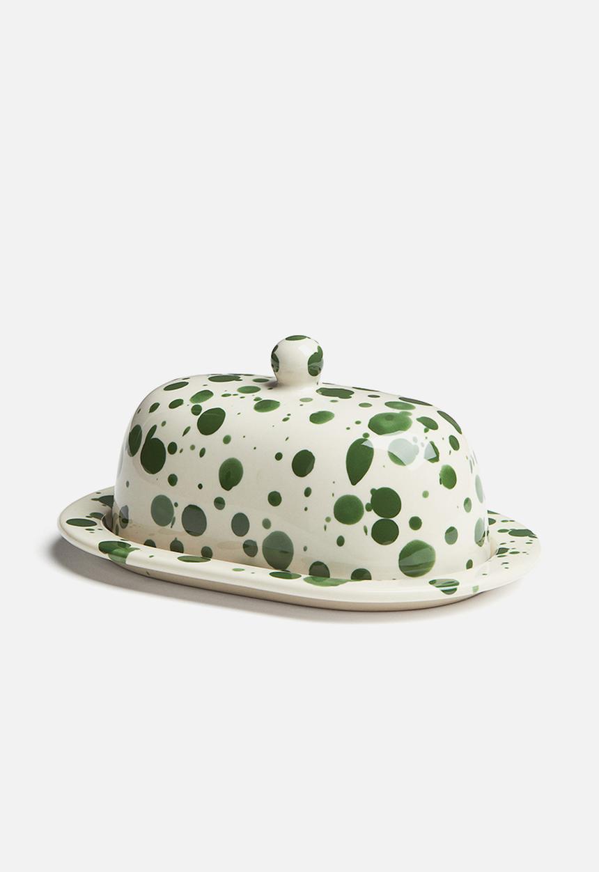 H&M - Stoneware butter dish - green speckled