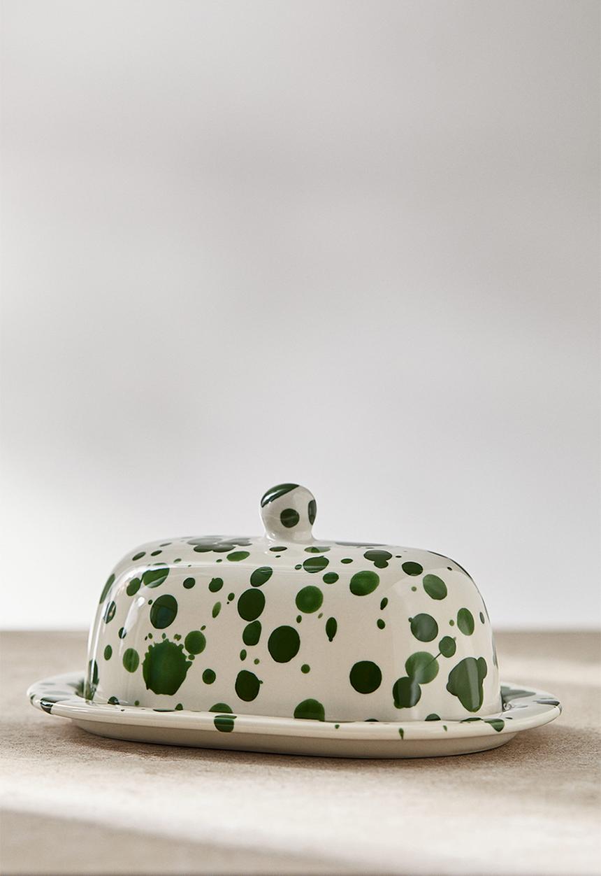 H&M - Stoneware butter dish - green speckled