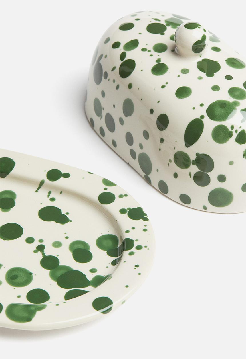 H&M - Stoneware butter dish - green speckled