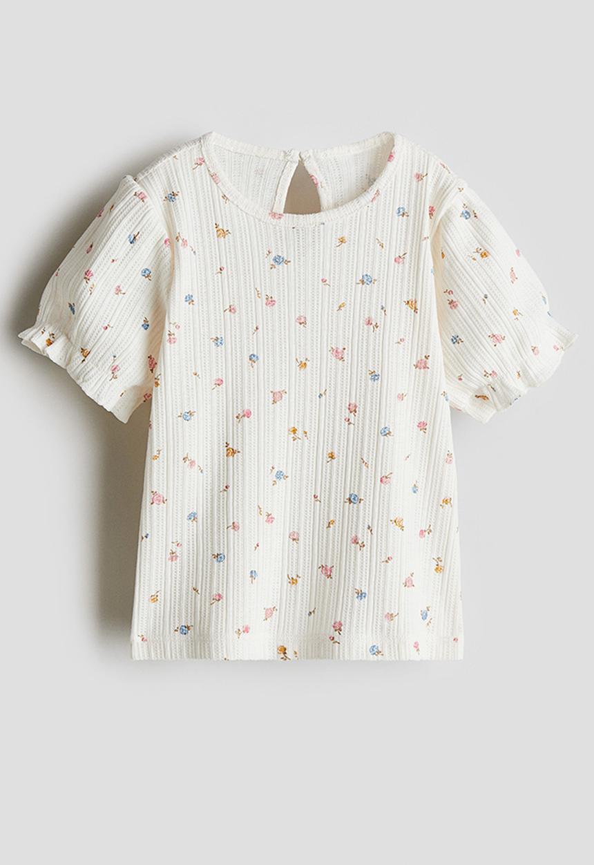 H&M - Textured jersey top - cream/floral 