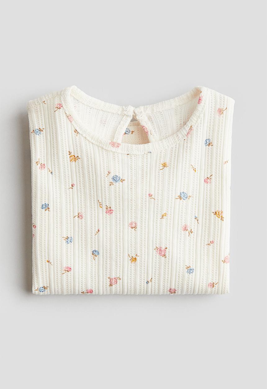 H&M - Textured jersey top - cream/floral 