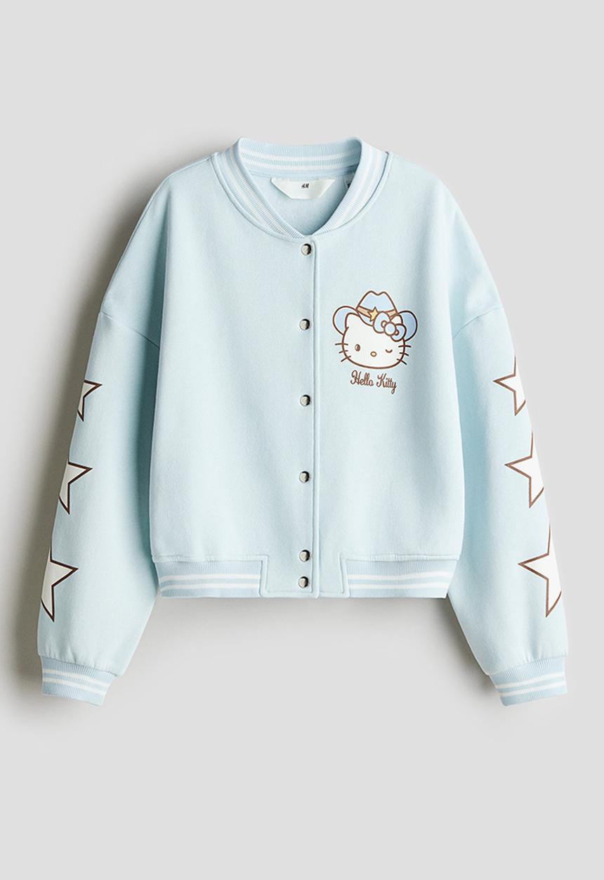 H&M - Printed sweatshirt baseball jacket - light blue/hello kitty