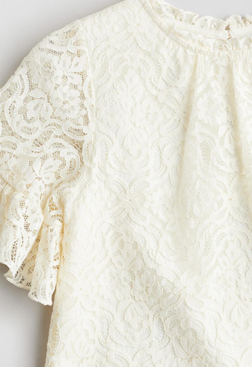 H&M - Frill-trimmed lace dress - cream