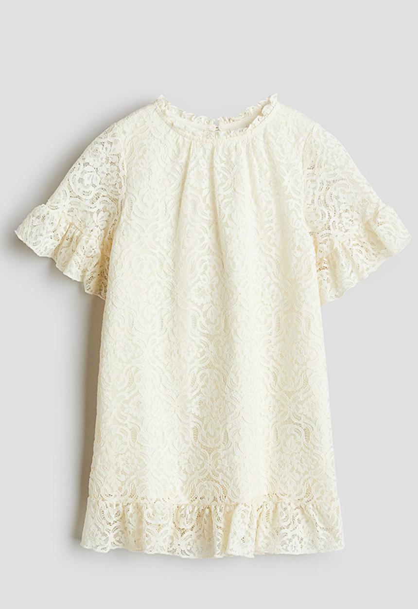 H&M - Frill-trimmed lace dress - cream